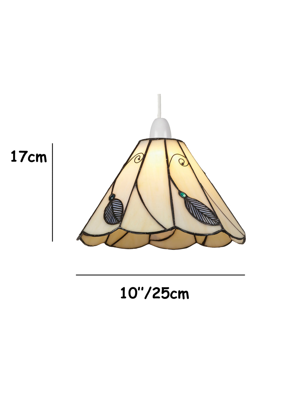 Tiffany Style Pendant Light Shade, 25 cm, Beige Leaf Design, Scalloped Glass (Blue)