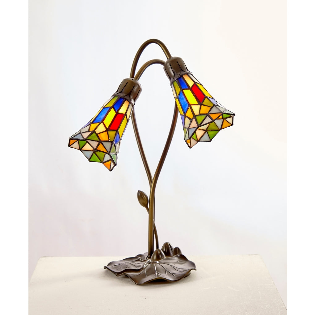 Loxton Lighting 2 Light Stained Glass Harlequin Lily Table Lamp (PML018SG-HARL)