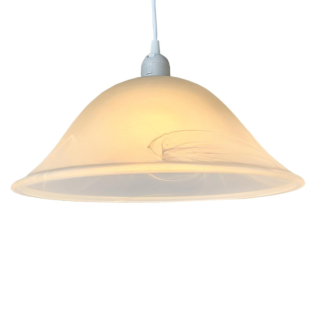 Large Murano Style Glass Pendant Light Shade, 33.5 cm Diameter, White, Easy Fit Installation, E27/B22 Compatible