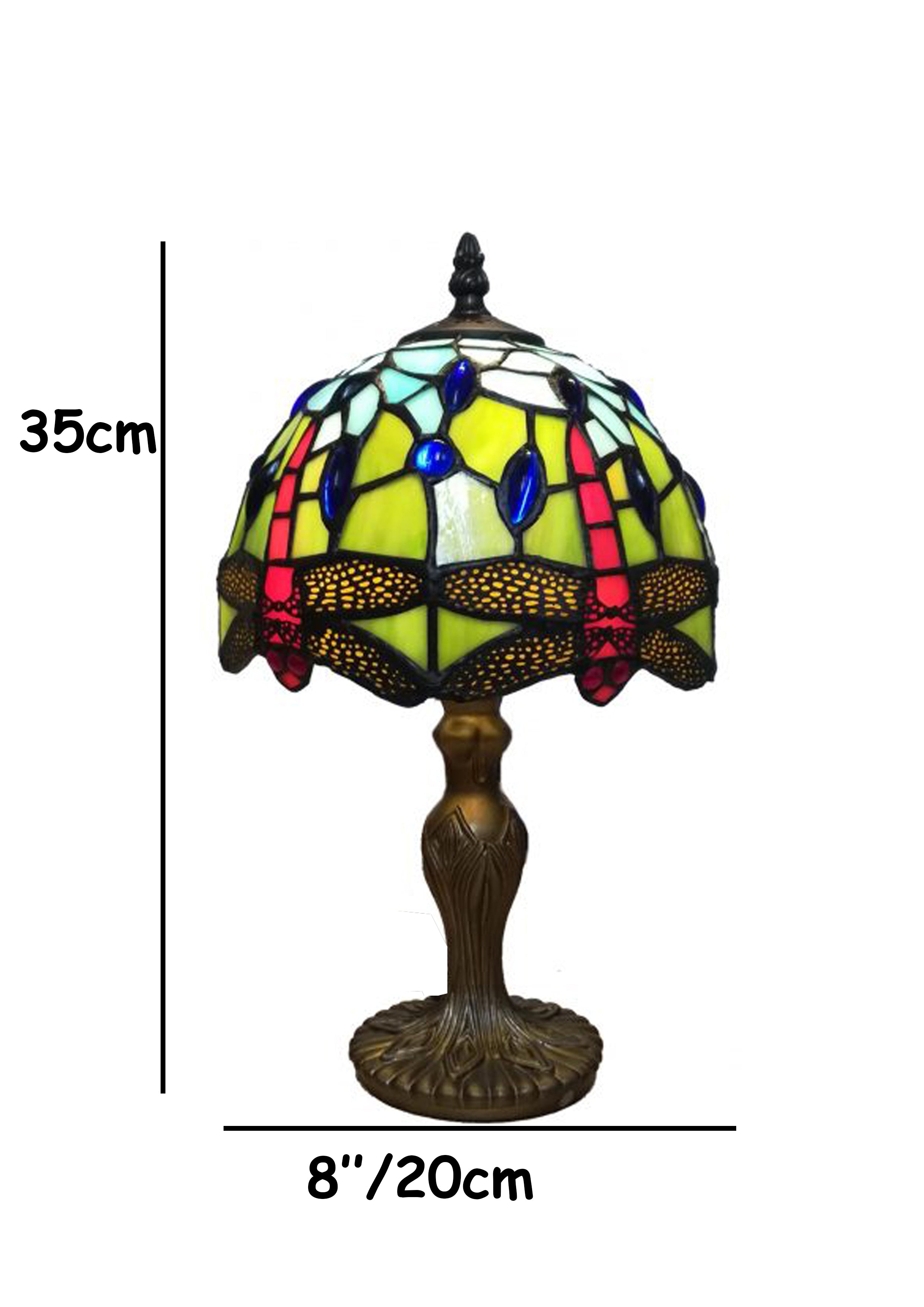 Classic Tiffany Style Table Lamp, 20cm Stained Glass Dragonfly Shade, 37cm Height, Orange (Blue Green)
