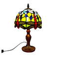 Classic Tiffany Style Table Lamp, 20cm Stained Glass Dragonfly Shade, 37cm Height, Orange (Blue Green)