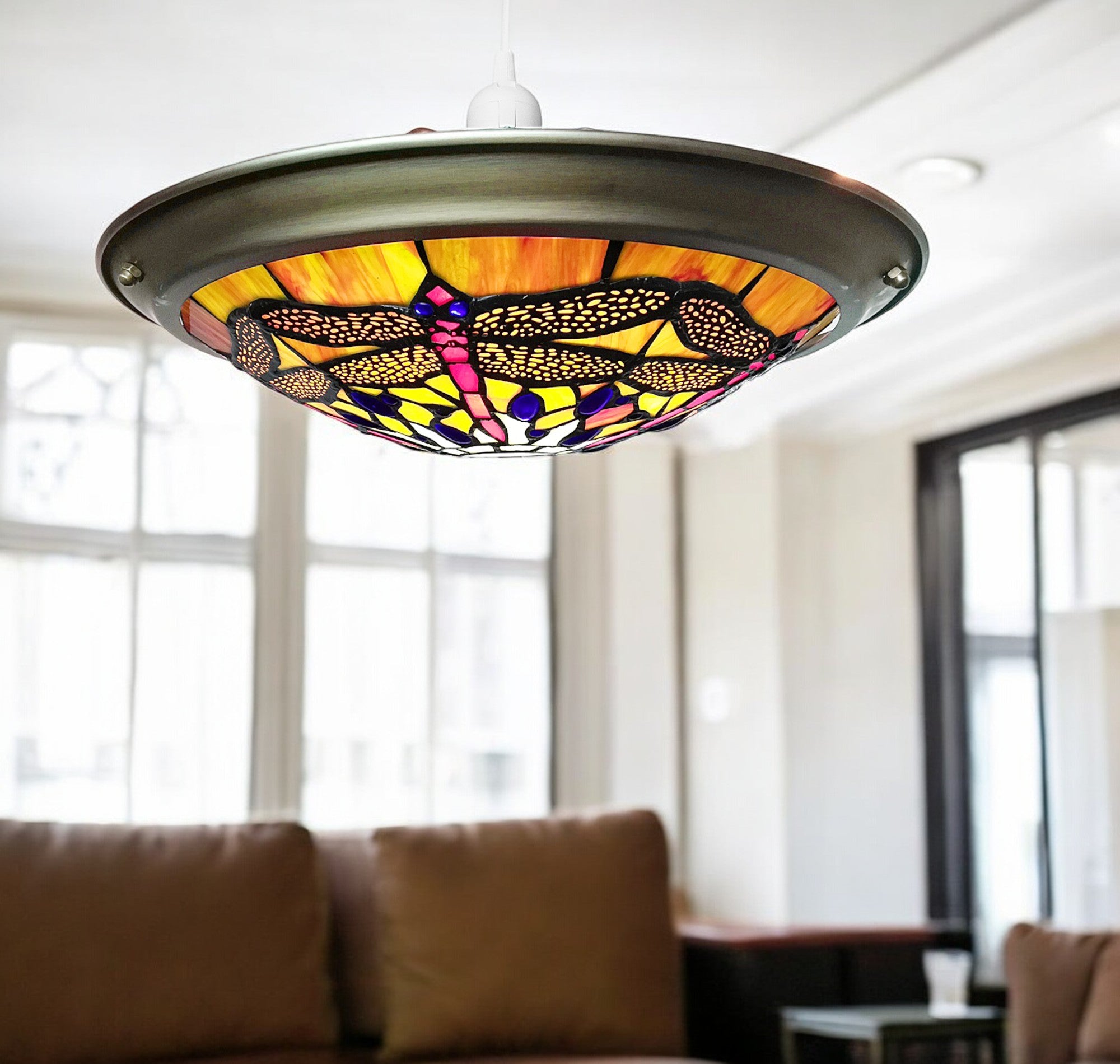 35cm Blue Green Tiffany Glass Dragonfly Uplighter EasyFit Lampshade