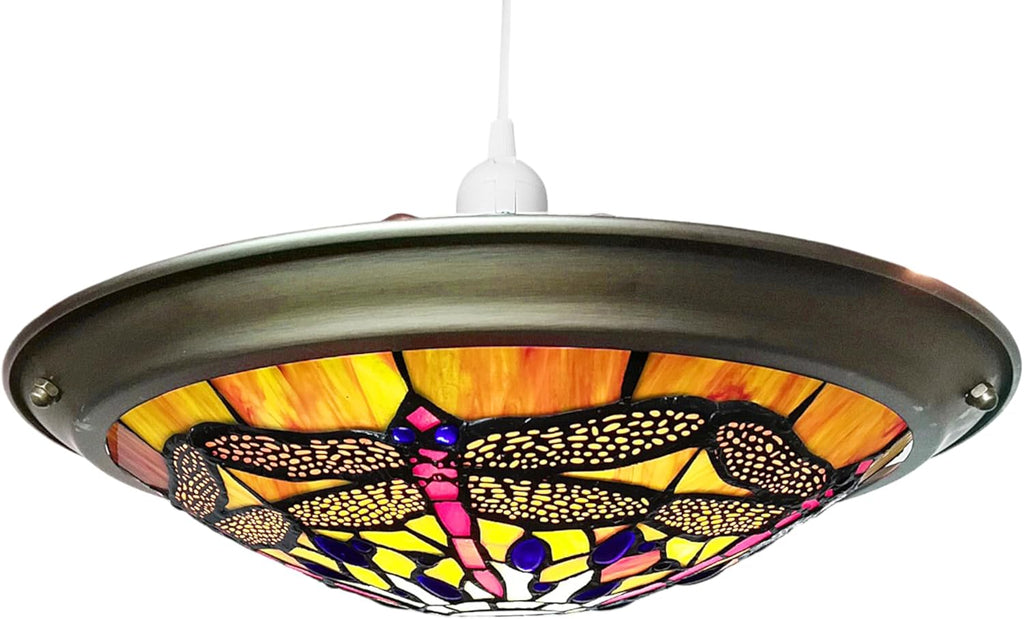 35cm Blue Green Tiffany Glass Dragonfly Uplighter EasyFit Lampshade