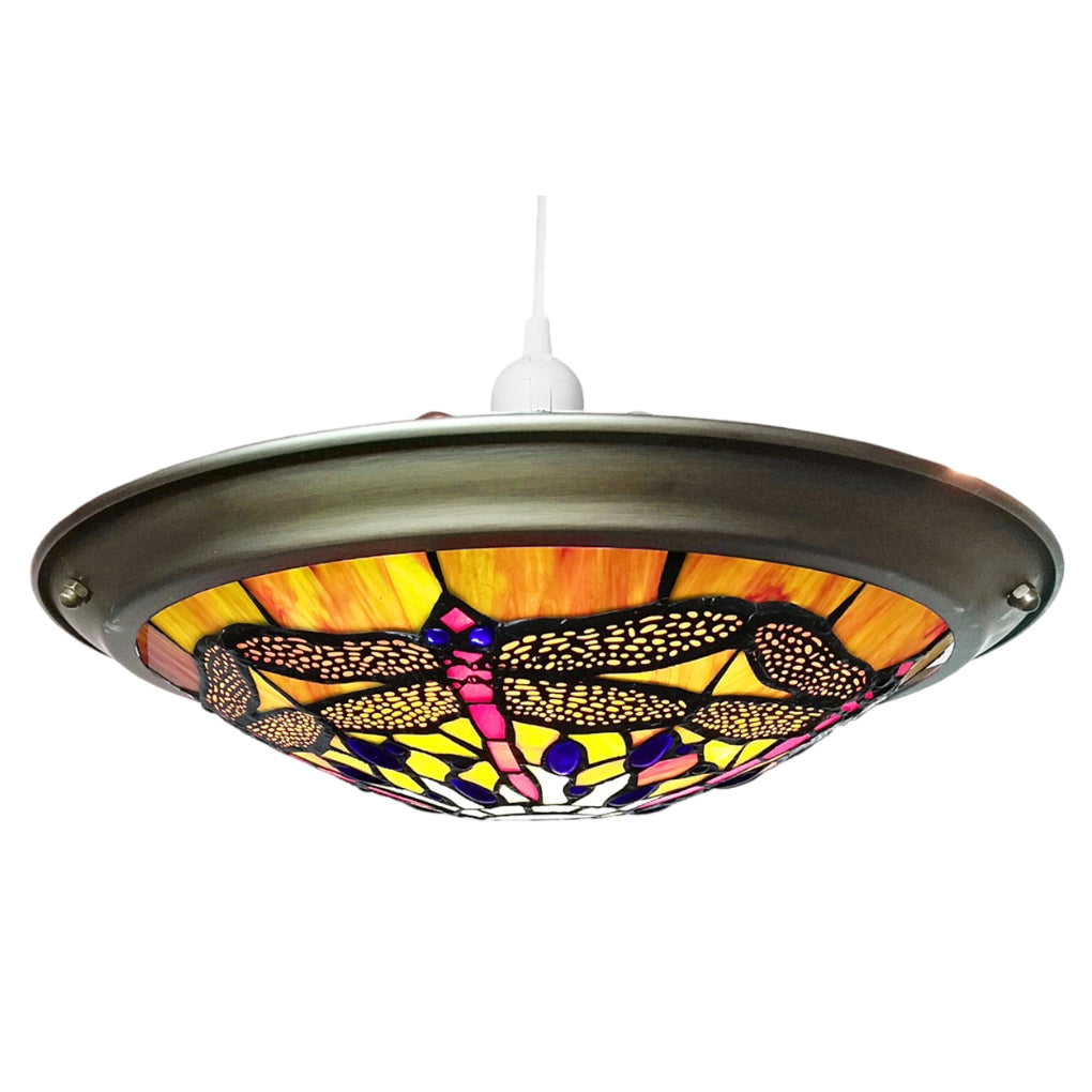 35cm Blue Green Tiffany Glass Dragonfly Uplighter EasyFit Lampshade