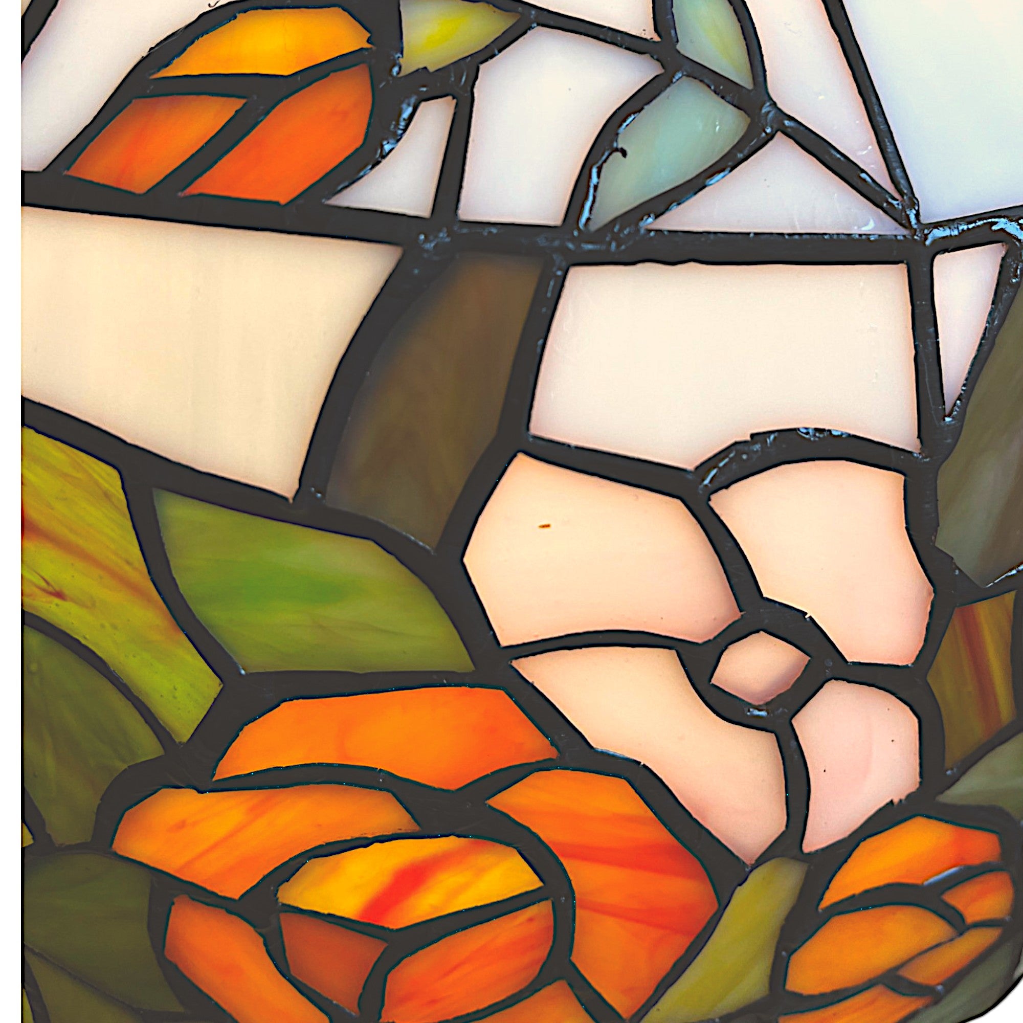 Tiffany Style Table Lamp, 49cm Height, Orange Rose Floral Design, Antique Aluminium Base