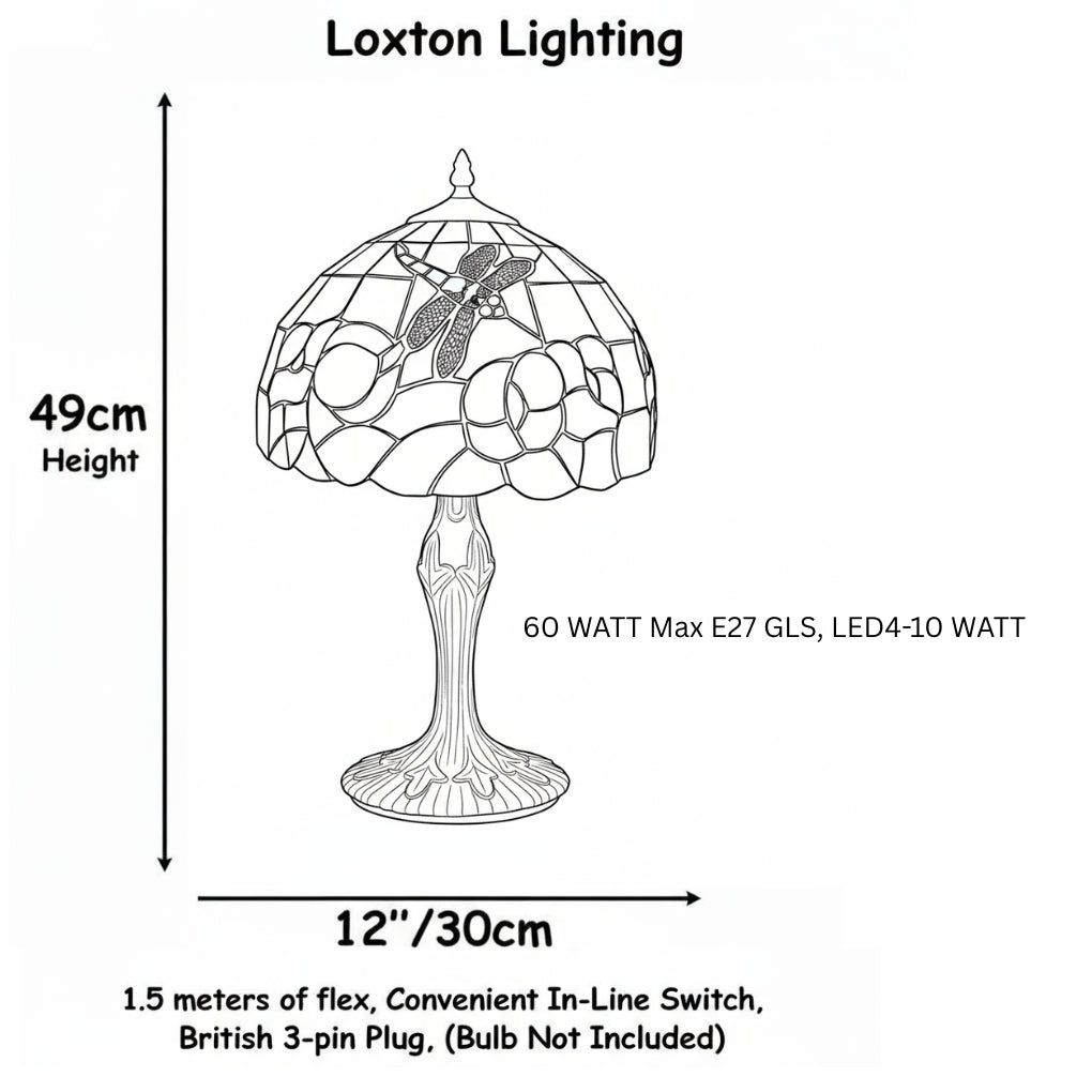 12inch Dragonfly Stained Glass Table Lamp for Bedroom, Living Room, Dining Room, Nursery, Office, Home Decor