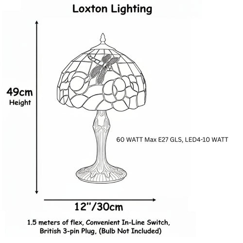 12inch Dragonfly Stained Glass Table Lamp for Bedroom, Living Room, Dining Room, Nursery, Office, Home Decor