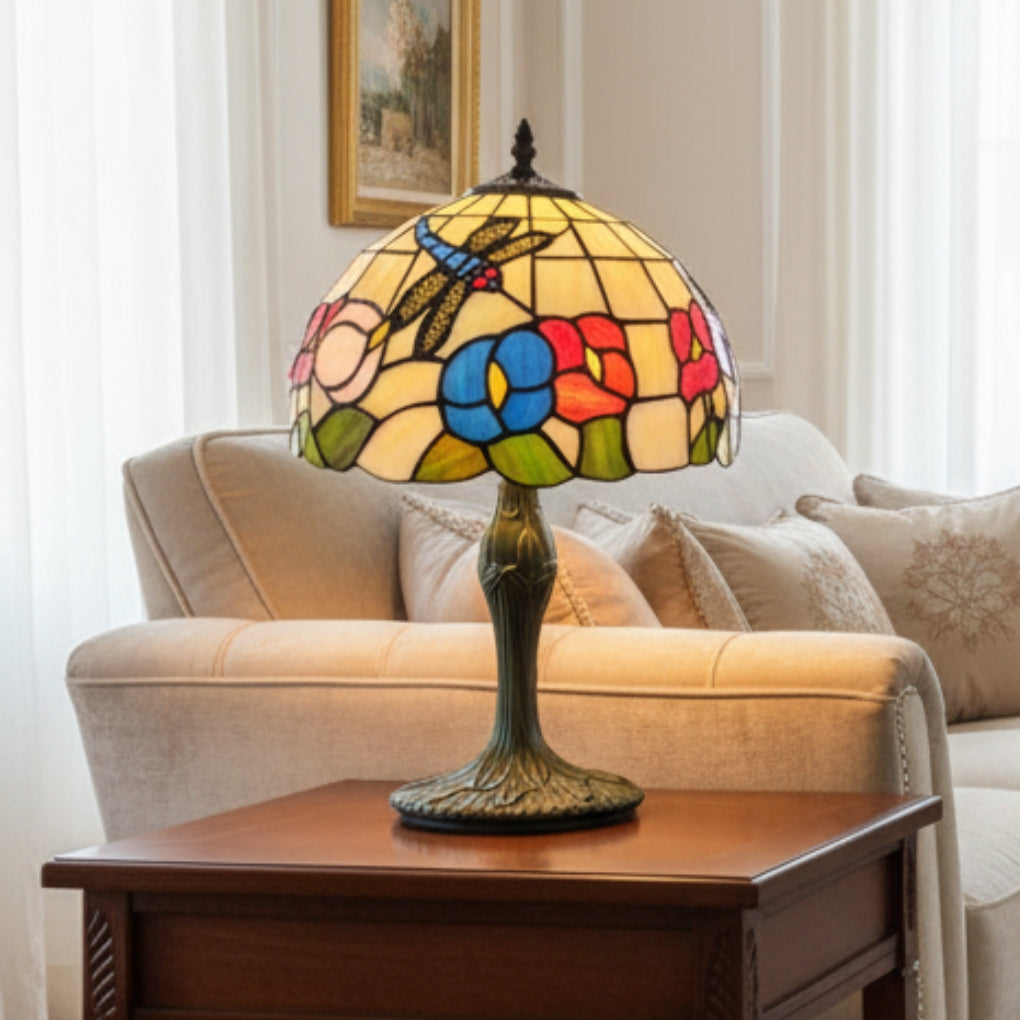 12inch Dragonfly Stained Glass Table Lamp for Bedroom, Living Room, Dining Room, Nursery, Office, Home Decor