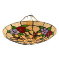 35cm Dia' Tiffany EasyFit Floral Dragonfly Uplighter - Beige, Red, Lilac and Green Stained Glass - Perfect for bedrooms, Living Rooms and hallways