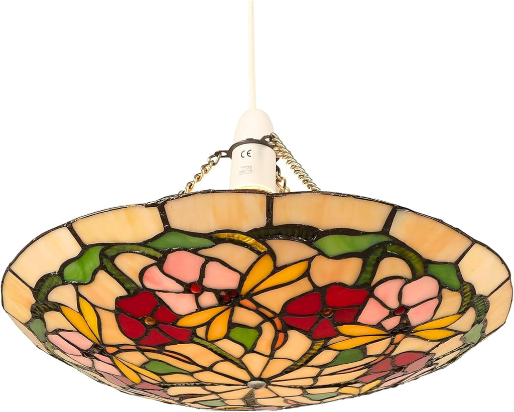 Stained Glass Tiffany Easy-Fit Floral Dragonfly Uplighter Pendant - Stained Glass (PM49UPL)