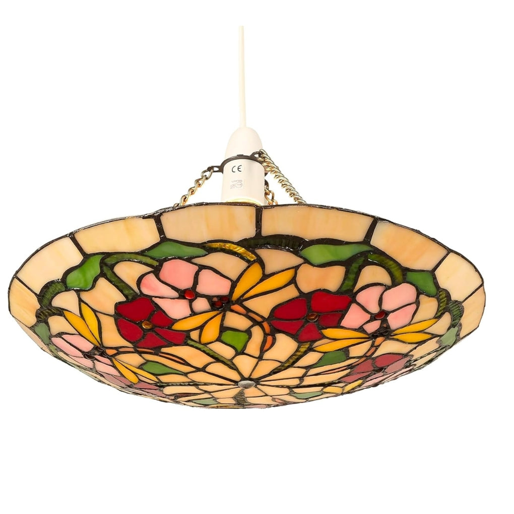 Stained Glass Tiffany Easy-Fit Floral Dragonfly Uplighter Pendant - Stained Glass (PM49UPL)
