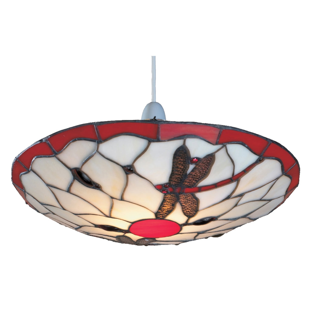Stained Glass Tiffany Easy-Fit Dragonfly Uplighter Pendant Ceiling Lampshade (Red and Beige)