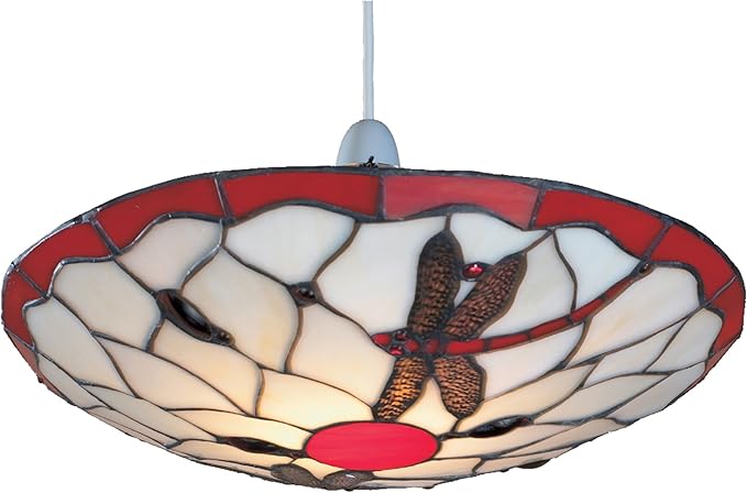 Stained Glass Tiffany Easy-Fit Dragonfly Uplighter Pendant Ceiling Lampshade (Red and Beige)