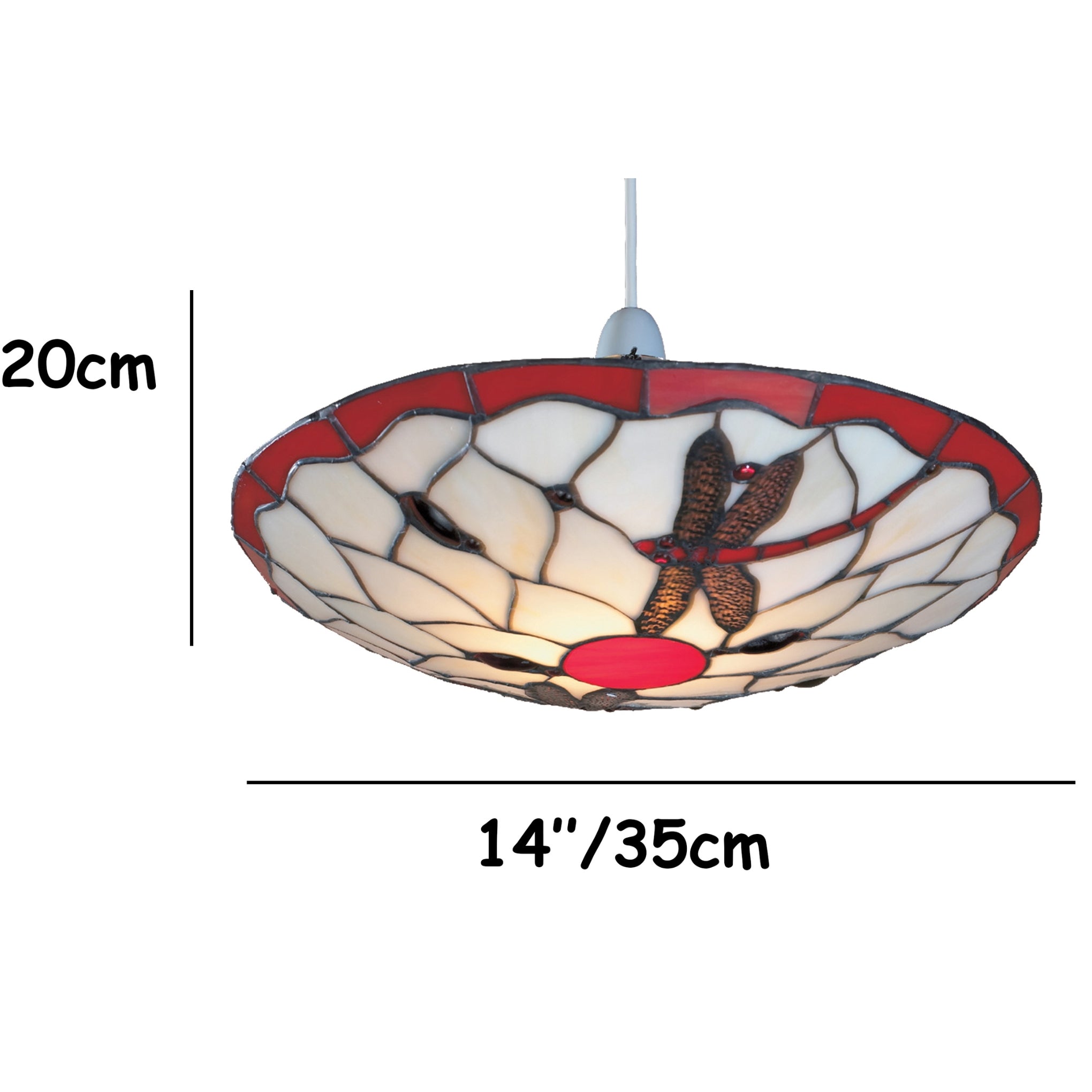 Stained Glass Tiffany Easy-Fit Dragonfly Uplighter Pendant Ceiling Lampshade (Red and Beige)