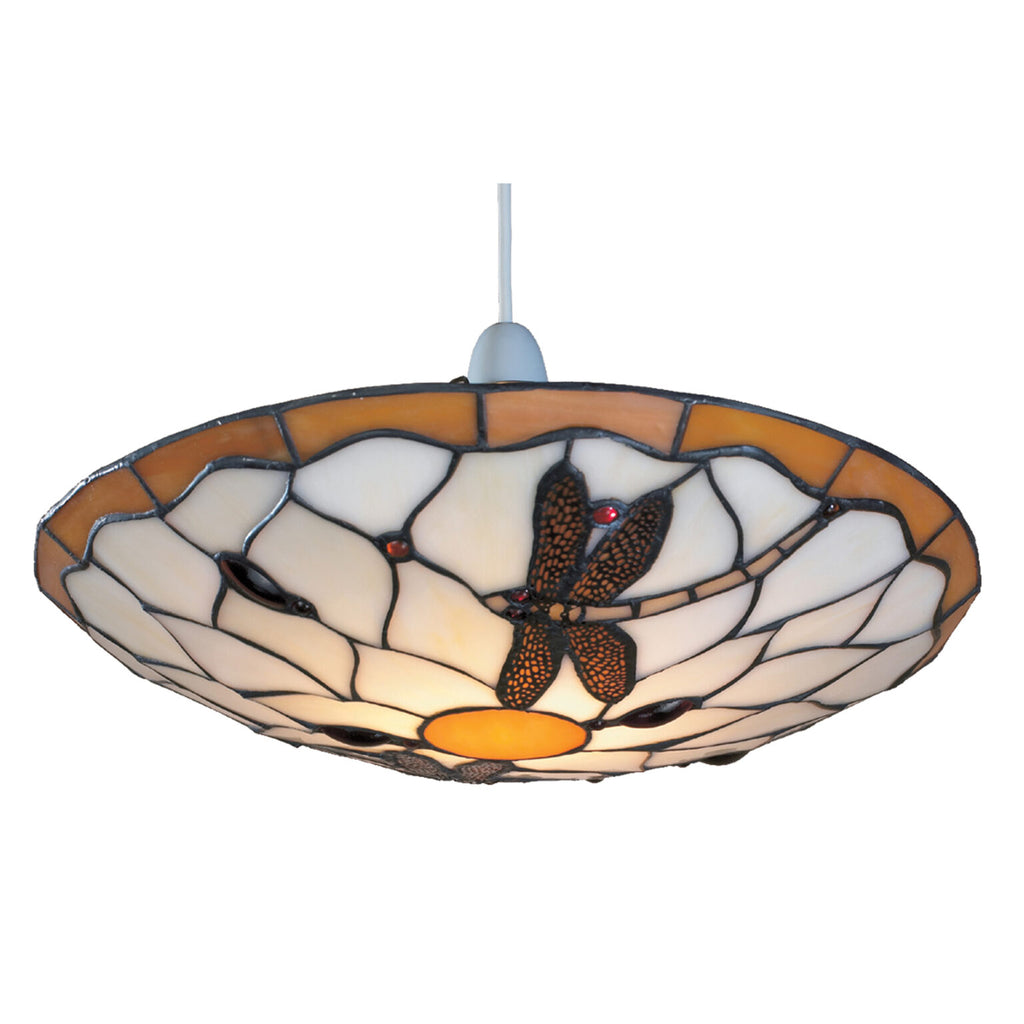 Stained Glass Tiffany Easy-Fit Dragonfly Uplighter Pendant Ceiling Lampshade (Brown and Beige)
