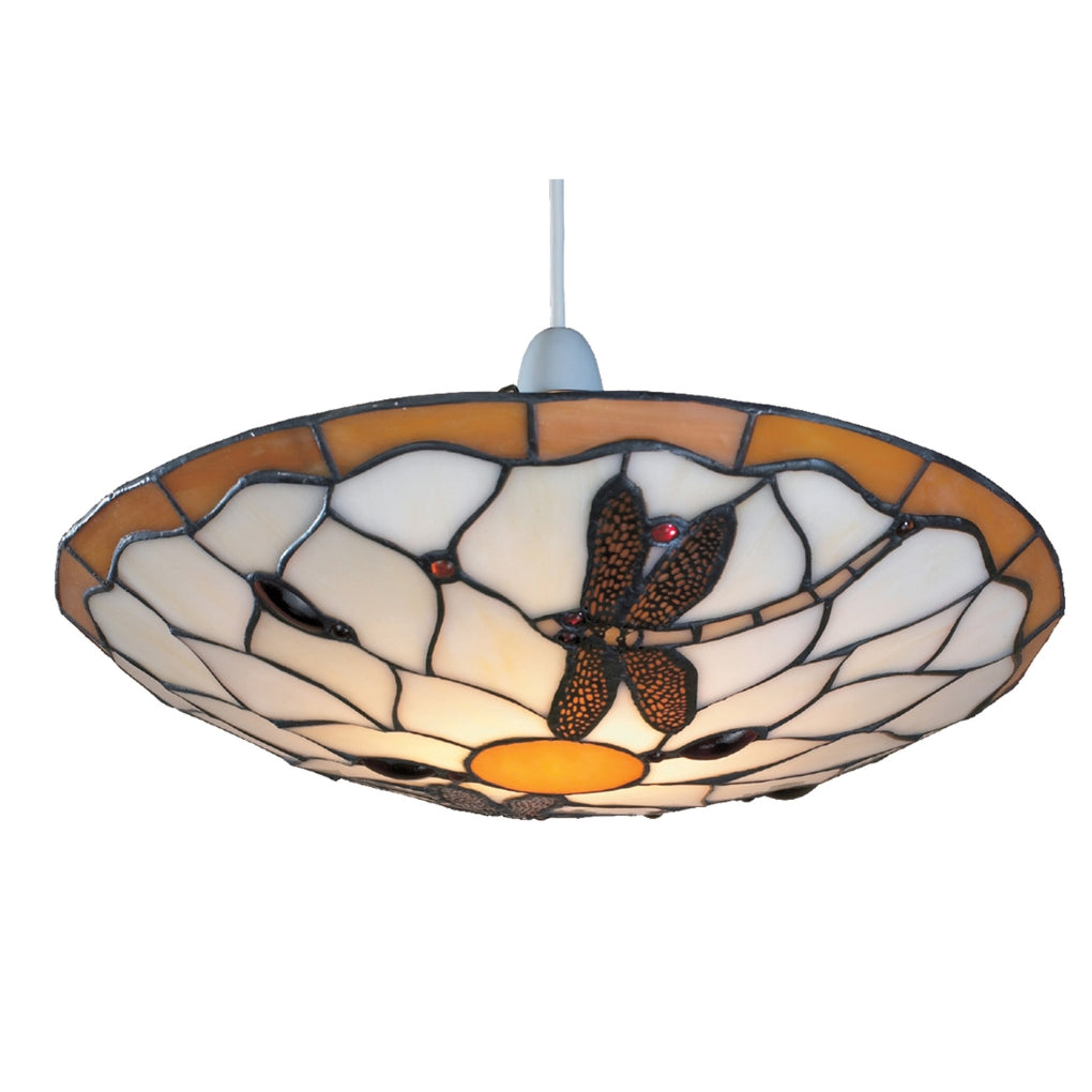 Stained Glass Tiffany Easy-Fit Dragonfly Uplighter Pendant Ceiling Lampshade (Brown and Beige)