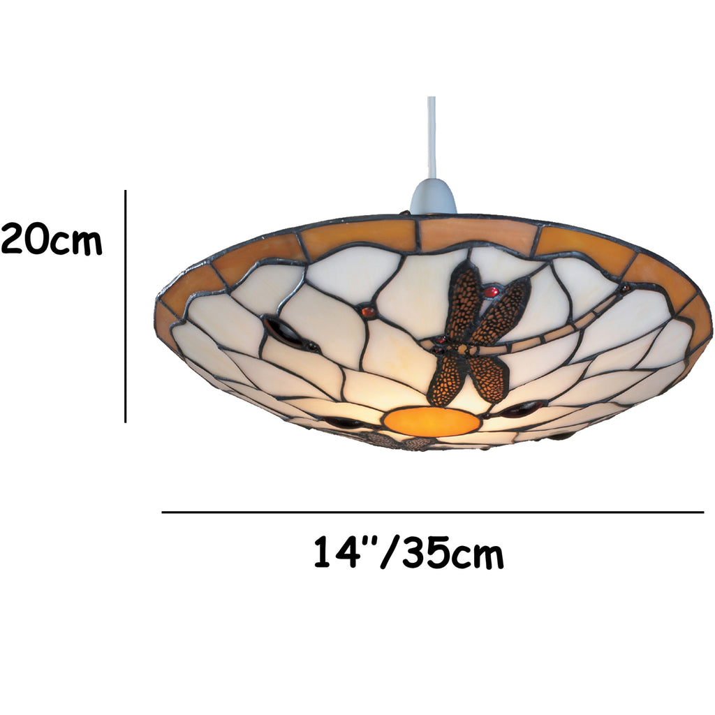 Stained Glass Tiffany Easy-Fit Dragonfly Uplighter Pendant Ceiling Lampshade (Brown and Beige)