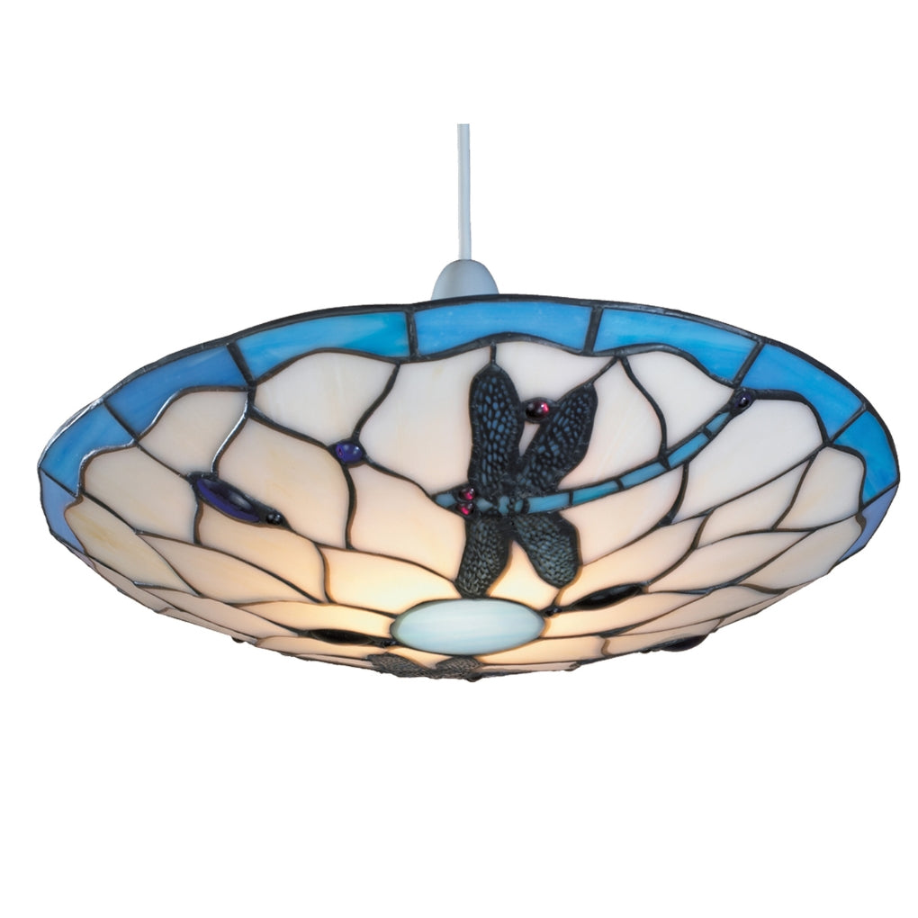 Stained Glass Tiffany Easy-Fit Dragonfly Uplighter Pendant Ceiling Lampshade (Blue and Beige)