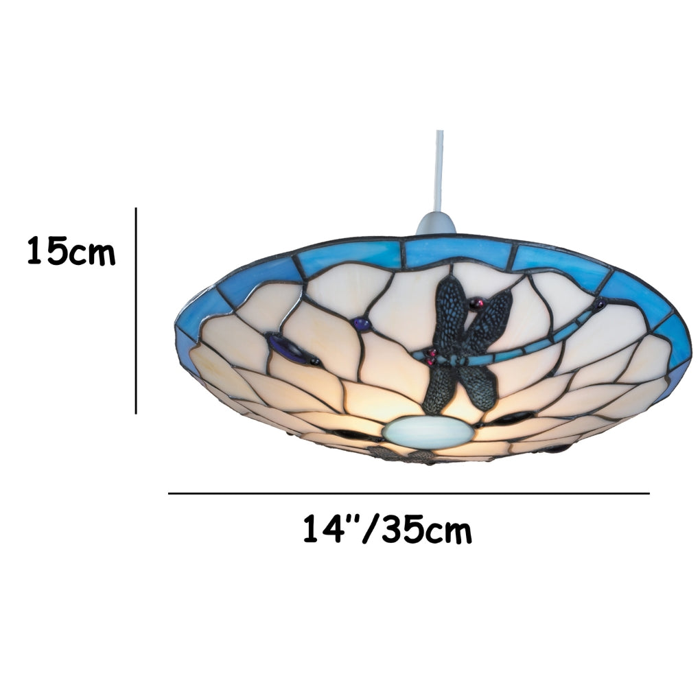 Stained Glass Tiffany Easy-Fit Dragonfly Uplighter Pendant Ceiling Lampshade (Blue and Beige)