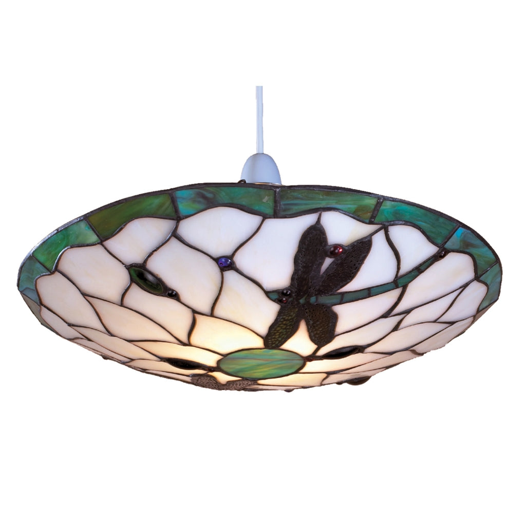 Stained Glass Tiffany Easy-Fit Dragonfly Uplighter Pendant Ceiling Lampshade (Green and Beige)