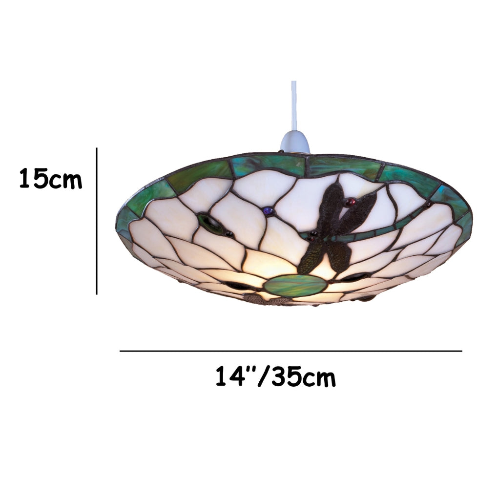 Stained Glass Tiffany Easy-Fit Dragonfly Uplighter Pendant Ceiling Lampshade (Green and Beige)