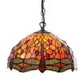 Loxton Lighting - Orange Tiffany Dragonfly Stained Glass Pendant Shade (12inch Dia') with Adjustable 1.5m Chain Pendant Set with B22 Brass Bulb Holder