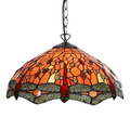 Orange Tiffany Dragonfly Stained Glass Pendant Shade (16inch Dia') with Adjustable 1.5m Chain Pendant Set with B22 Brass Bulb Holder