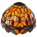 Tiffany Style Dragonfly Stained Glass Lampshade, 20 cm Diameter, Orange and Silver, 10 mm Ring (Shade Only)