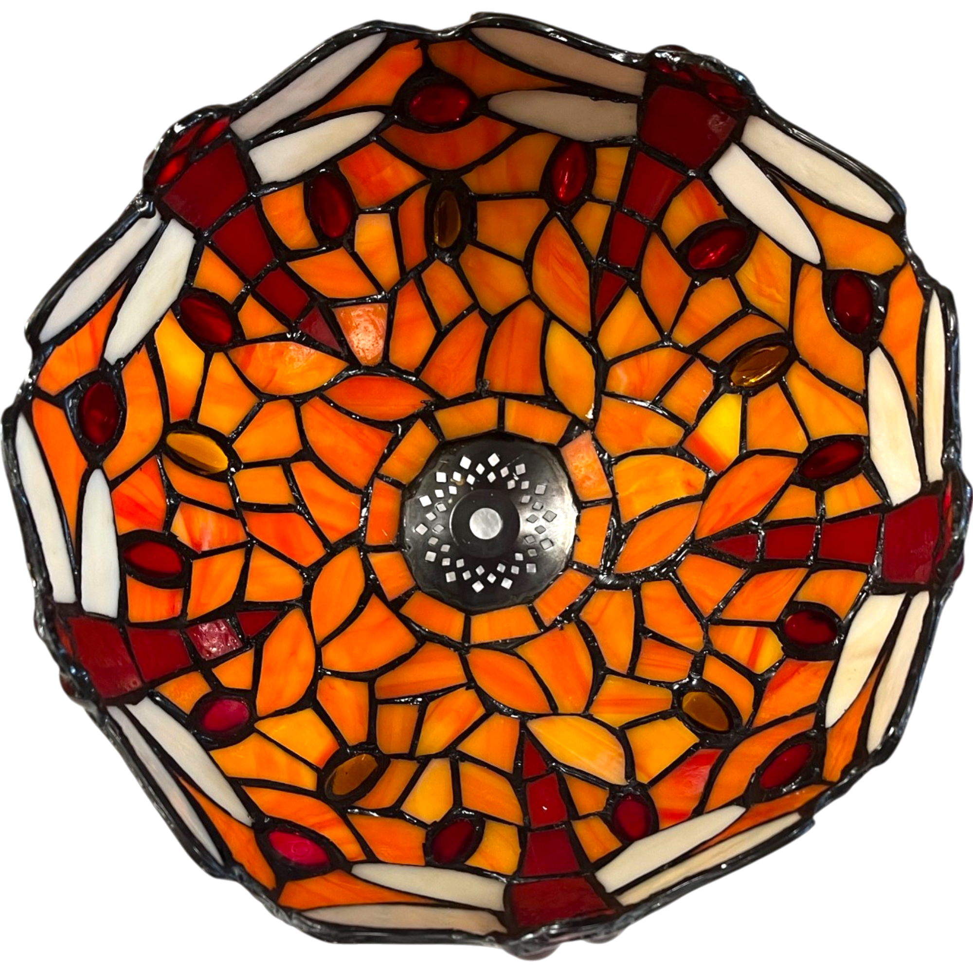 Tiffany Style Dragonfly Stained Glass Lampshade, 20 cm Diameter, Orange and Silver, 10 mm Ring (Shade Only)