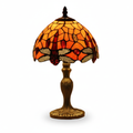 Classic Tiffany Style Table Lamp, 20cm Stained Glass Dragonfly Shade, 37cm Height - Orange