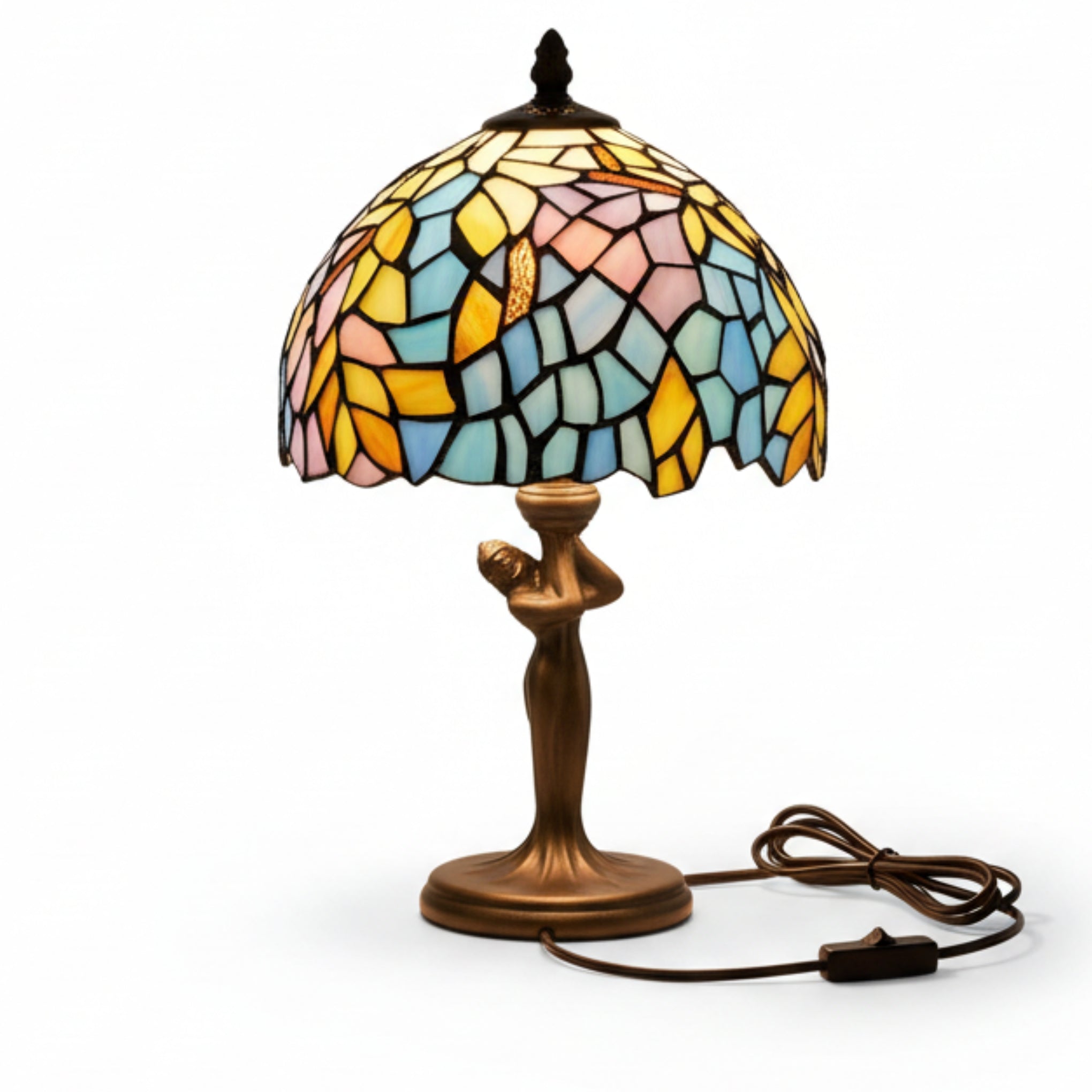 20cm Floral Shade and Figurine Base Complete, Lilac/Blue/Orange