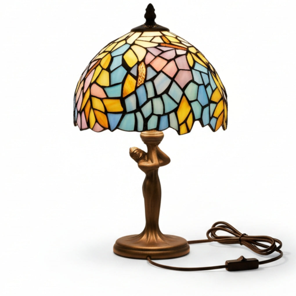 20cm Floral Shade and Figurine Base Complete, Lilac/Blue/Orange