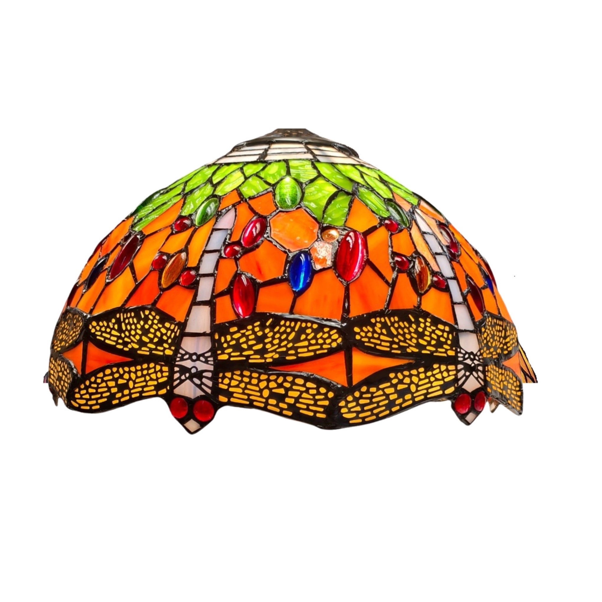 Orange and Green Dragonfly Tiffany Shade 12inch Diameter (shade only)