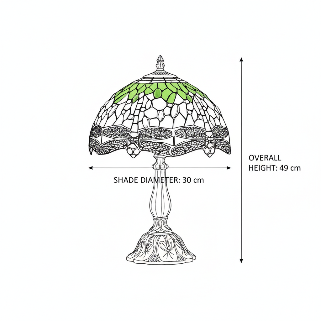 Loxton Lighting Classic Orange/Green Dragonfly Tiffany Stained Glass Table Lamp - 12 inch Diameter - Great for Living Rooms, Hallways, and Bedrooms