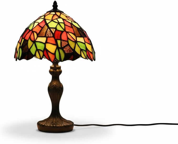 20cm Orange/Green Leaf Design Table Lamp, Brown