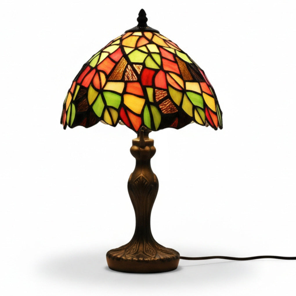 20cm Orange/Green Leaf Design Table Lamp, Brown