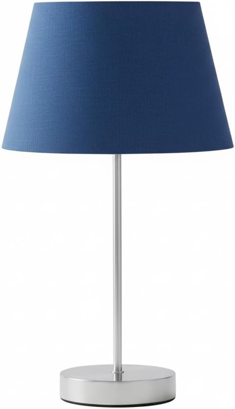 Modern Brushed Chrome Table Lamp with Cream Cotton Drum Shade