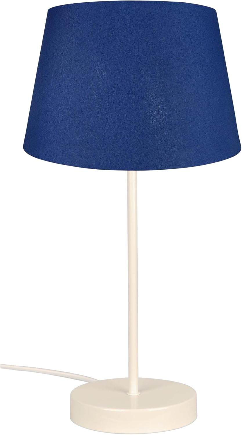 Modern Cream Metal Table Lamp with Cotton Drum Shade