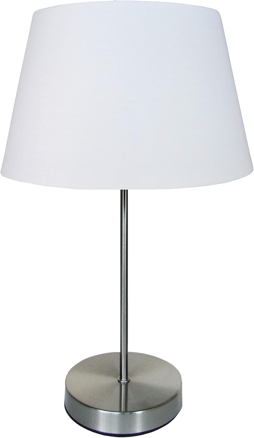 Modern Brushed Chrome Table Lamp with Cream Cotton Drum Shade