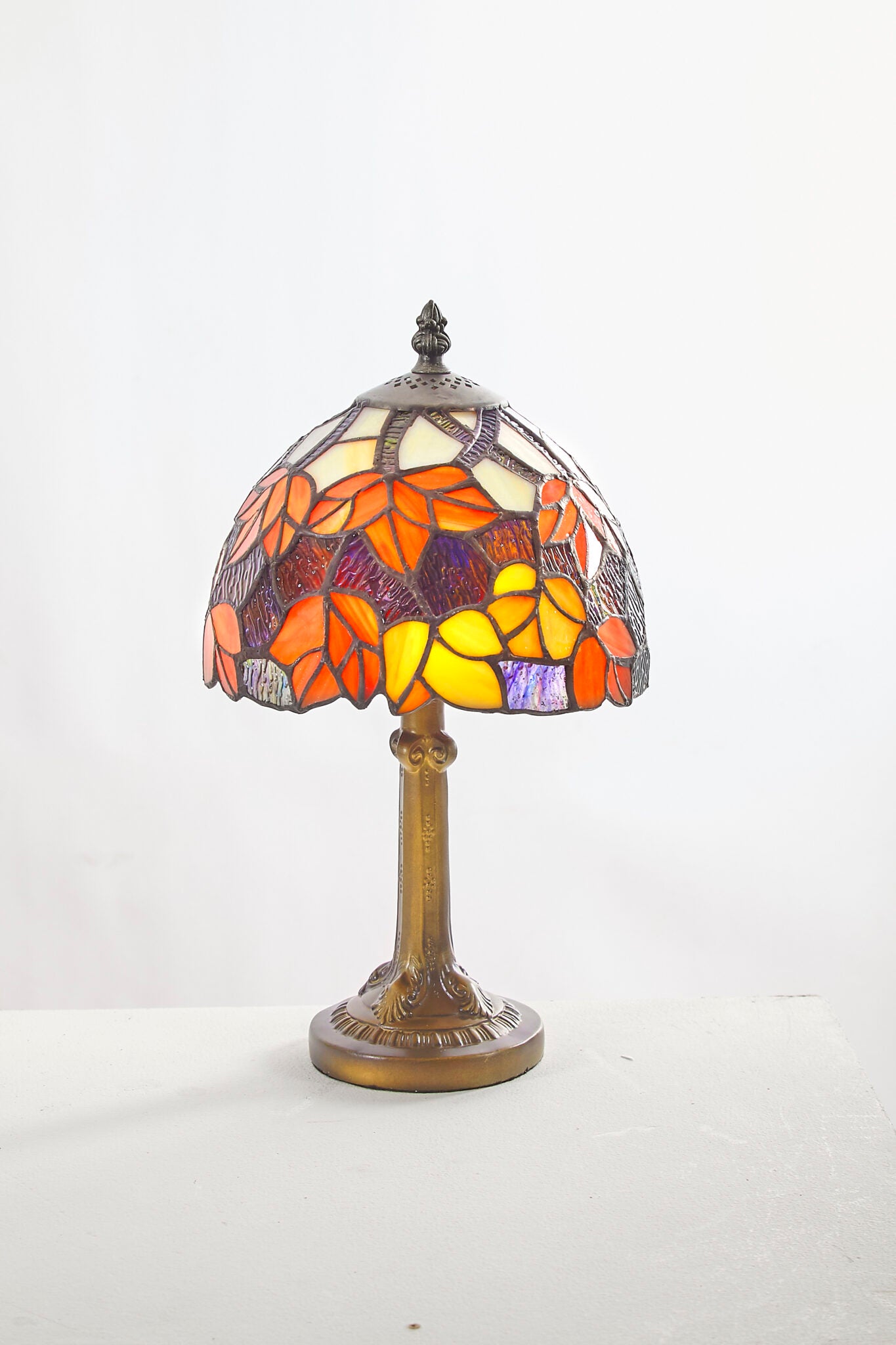 Maple Leaf Tiffany Glass & Antique Base