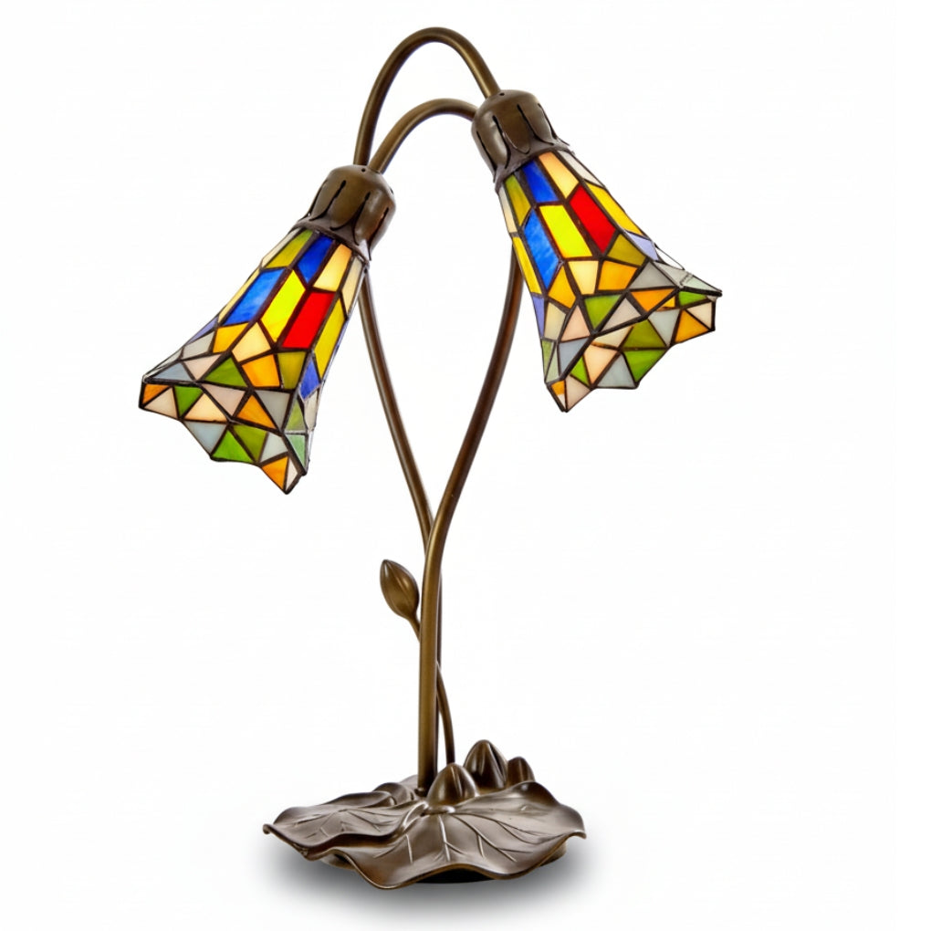 Loxton Lighting 2 Light Stained Glass Harlequin Lily Table Lamp (PML018SG-HARL)