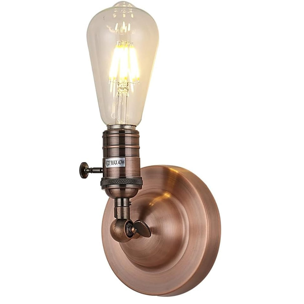 Metal Plated Vintage Wall Sconce with on/Off Switch and Adjustable Head - Copper