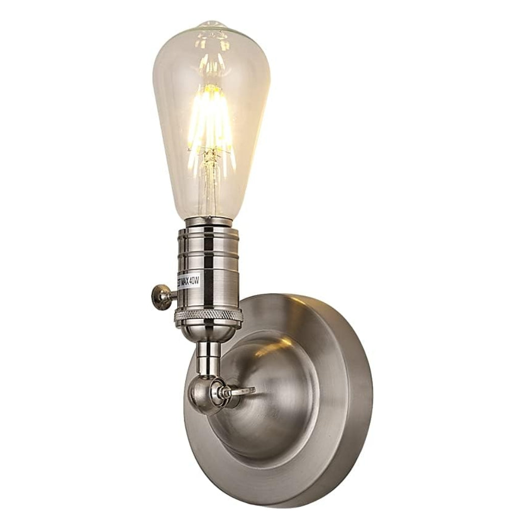 Metal Plated Vintage Wall Sconce with on/Off Switch and Adjustable Head - Brushed Chrome