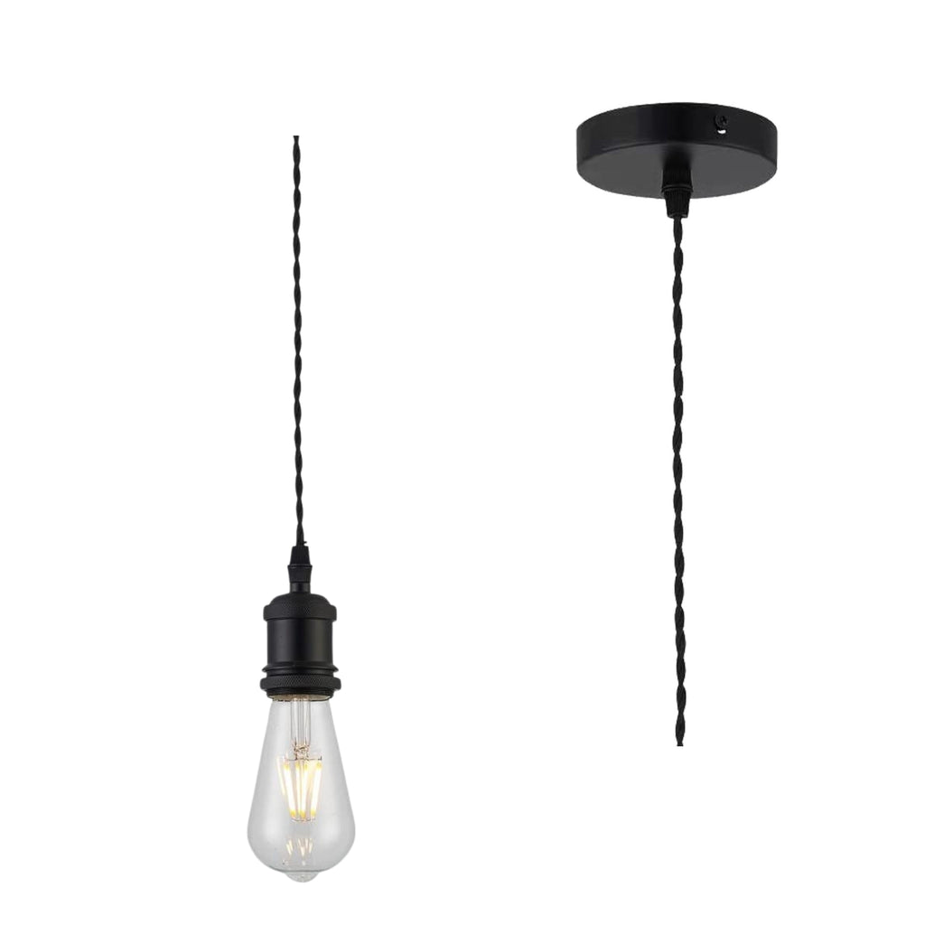 Matt Black with Twisted Braided Cable E27 Bulbholder and Metal Ceiling Rose