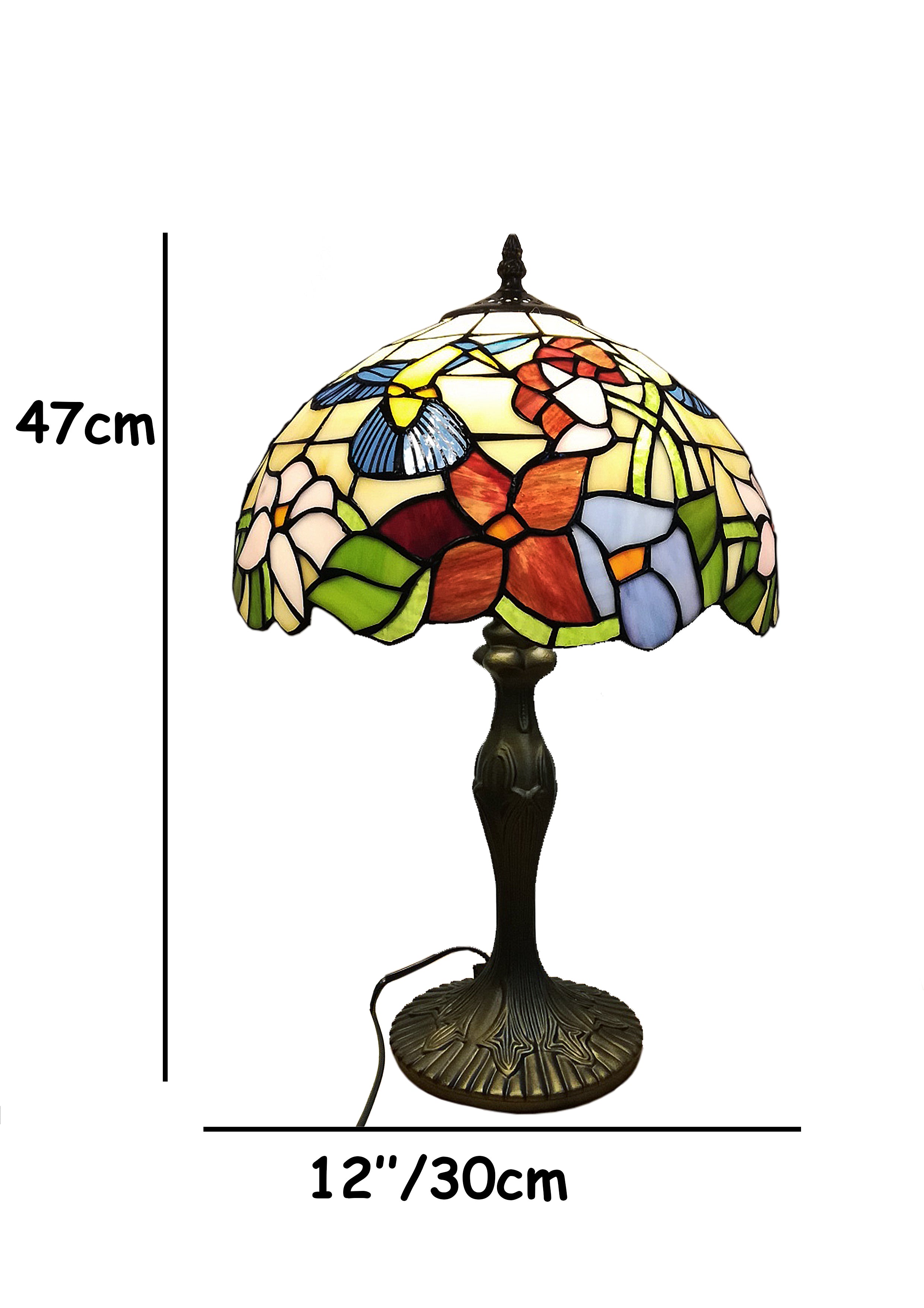 Classic Tiffany Stained Glass Table Lamp - 12 inch Diameter -  (Humming-Bird)