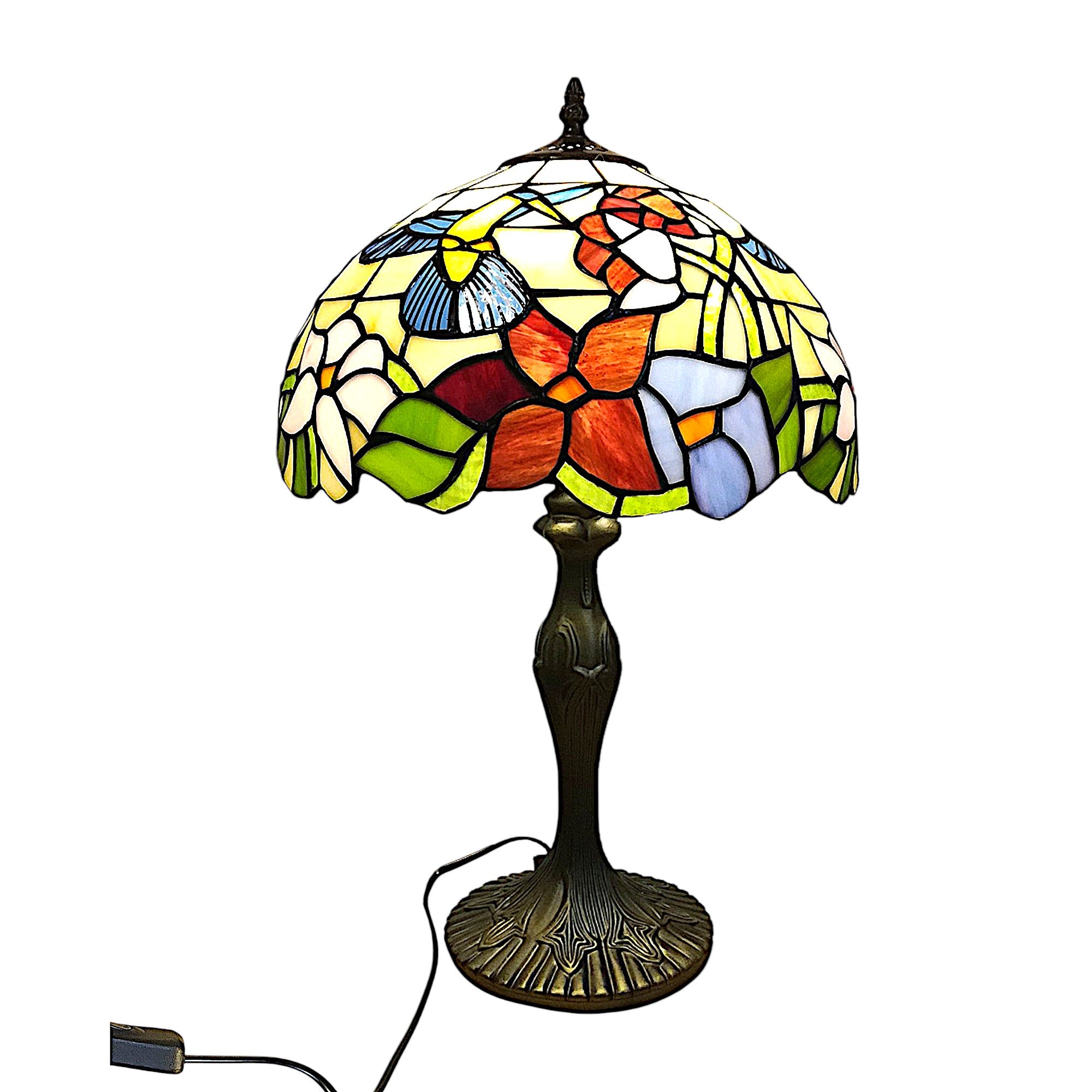 Classic Tiffany Stained Glass Table Lamp - 12 inch Diameter -  (Humming-Bird)