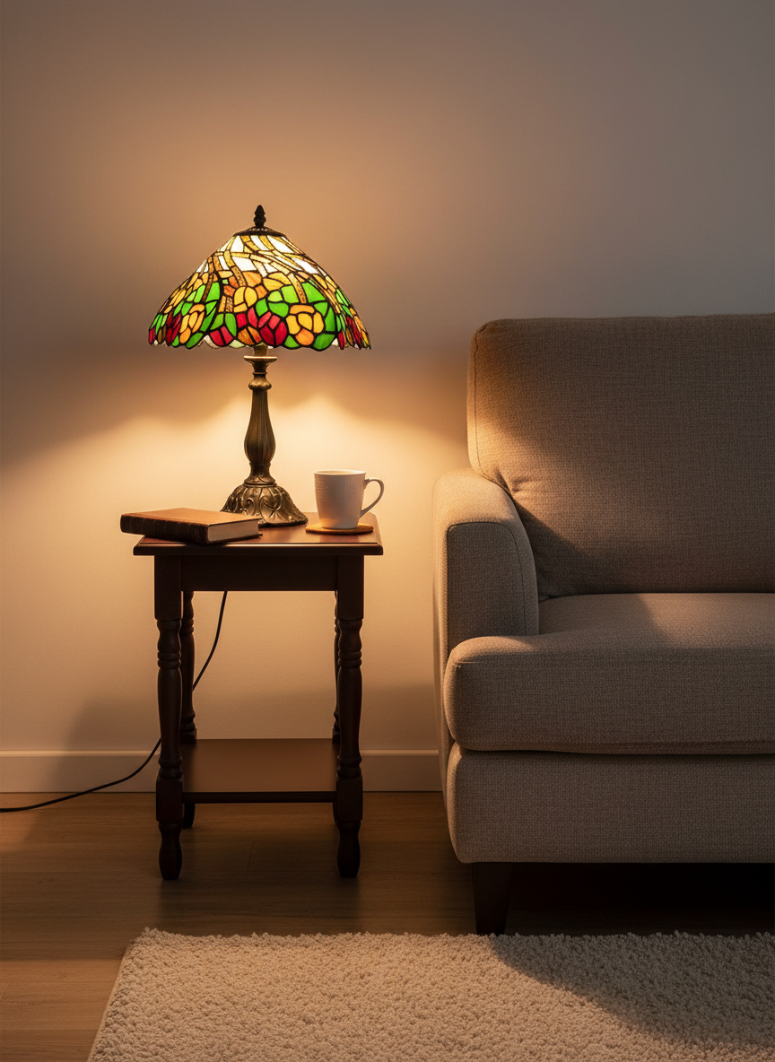 Classic Tiffany Stained Glass Table Lamp - 12 inch Diameter - (Twisting Tree)