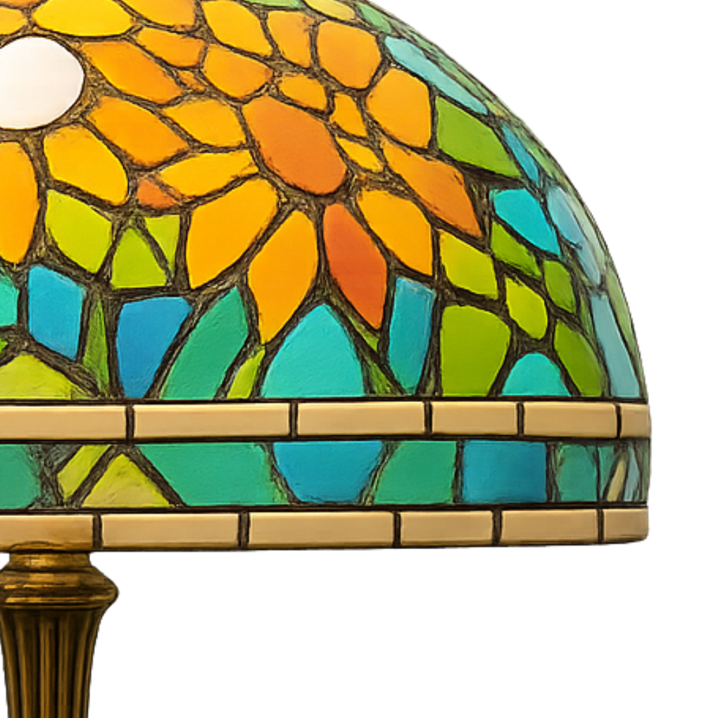 Classic Tiffany Stained Glass Table Lamp - 12 inch Diameter - (Blue and Yellow Leaf)