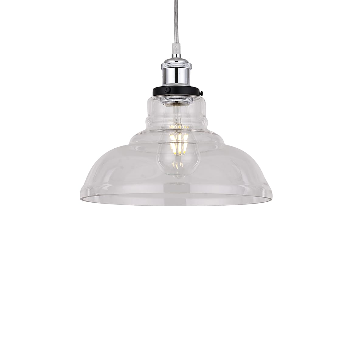 Vintage EasyFit Clear Round Glass Lampshade Pendant with E27 shade ring (Glass Shade Only)