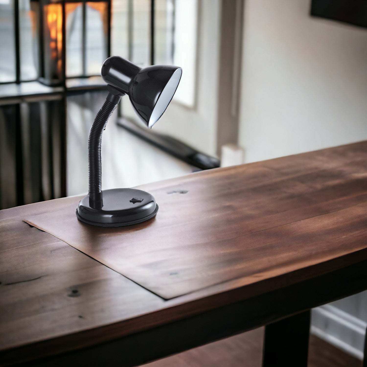Classic Desk Lamp with a Versatile Flexible Neck, and Integral On/Off Switch, Mains UK Plug, Height 31cm, Ideal for Offices, Desks, and Bedside Lamps – [Energy Class A] (Black)